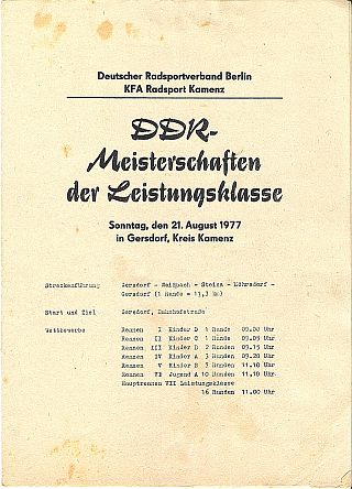 Programmheft DDR-Meisterschaften Strae 21.08.1977 in Gersdorf-k